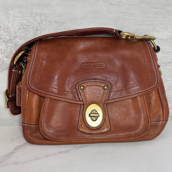 Vintage Brown Leather Saddle Shoulder Bag by Coach - Picture 1 of 11